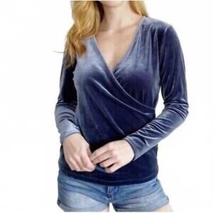 J.Crew Mercantile Blue Velvet Wrap Long Sleeve Blouse Plus Size XXL